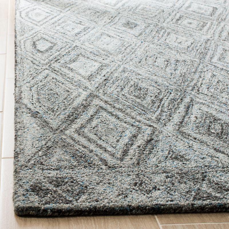 Handmade Abstract Blue/Black Wool Blend 2'3" X 8' Runner Rug