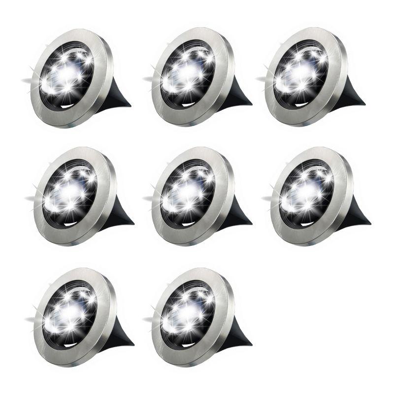 Bell + Howell Bell+Howell Stainless Steel Solar Powered Swivel LED Disk Lights, Wireless Auto On/off Pathway Garden Lights (Set of 8)