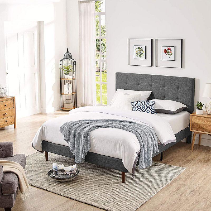 Queen Dark Gray Linen Upholstered Wood Frame Bed with Tufted Headboard