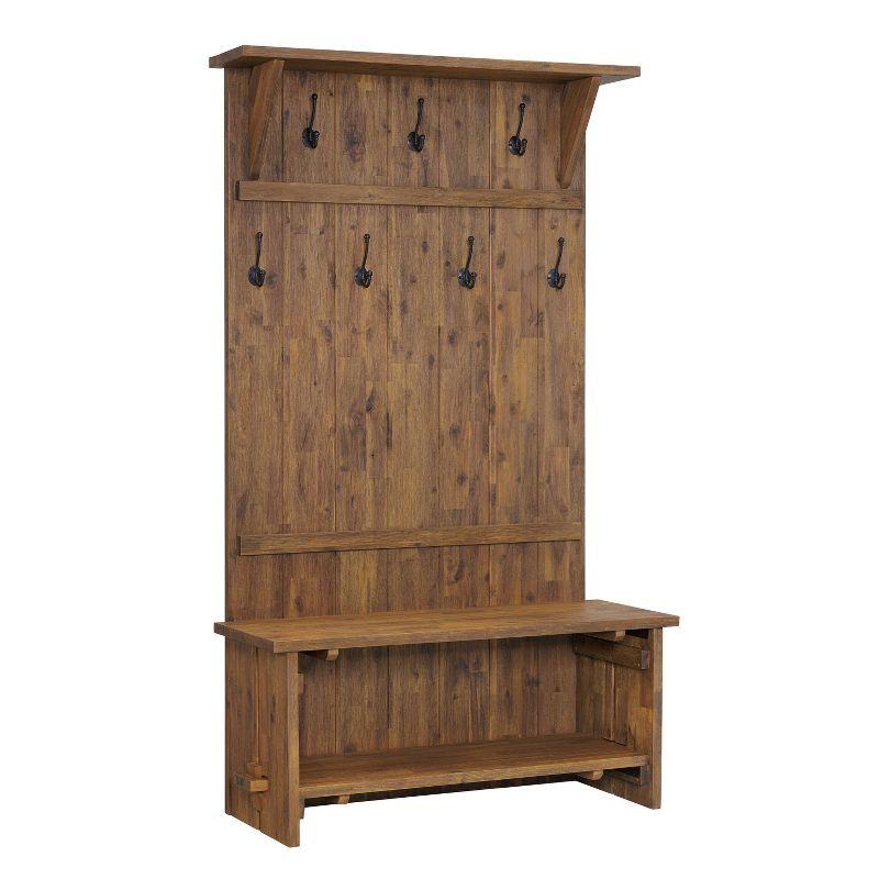 Bethel 70" Rustic Acacia Wood Hall Tree with Storage