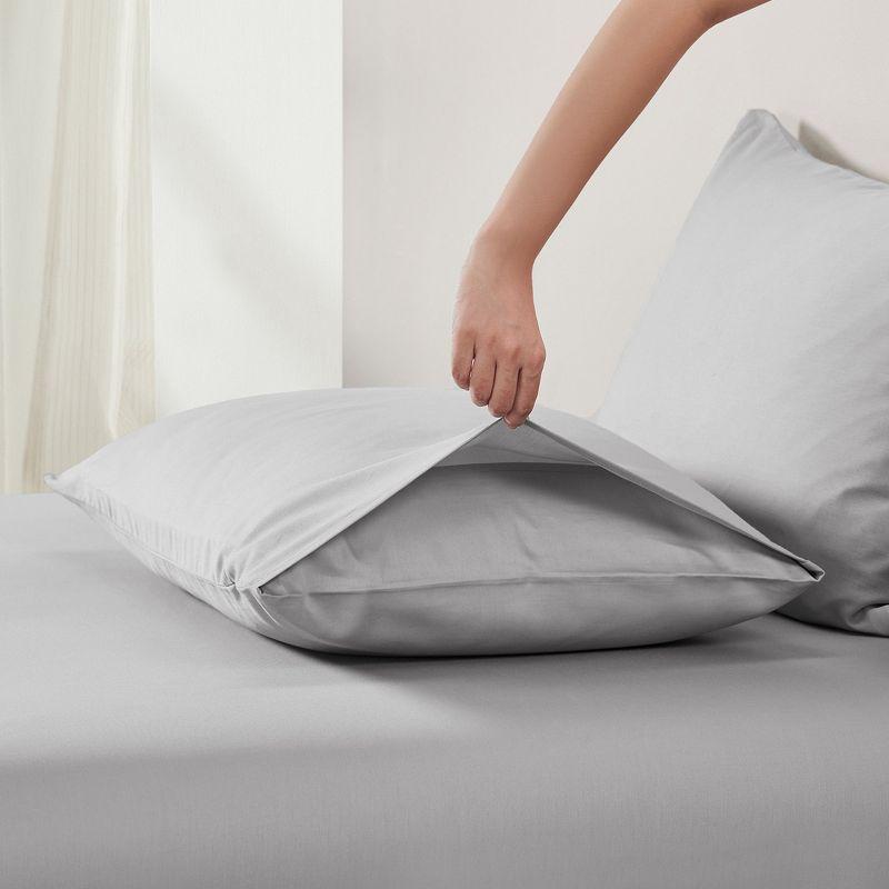 100% Cotton Light Gray Pillow Cases Standard Size / Queen Size Set of 2 Soft & Cooling Sateen Weave by California Design Den