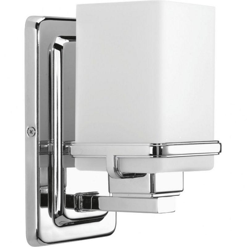 Progress Lighting Metric 1-Light Bath & Vanity, Steel, Polished Chrome, Etched Opal Glass Shade