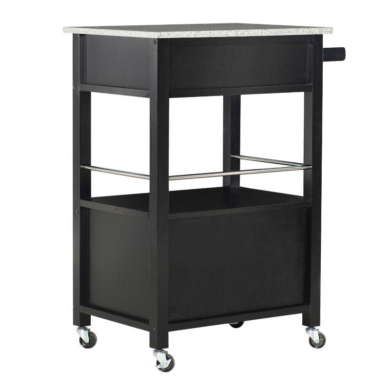 Black Granite Top Kitchen Cart with Ample Storage