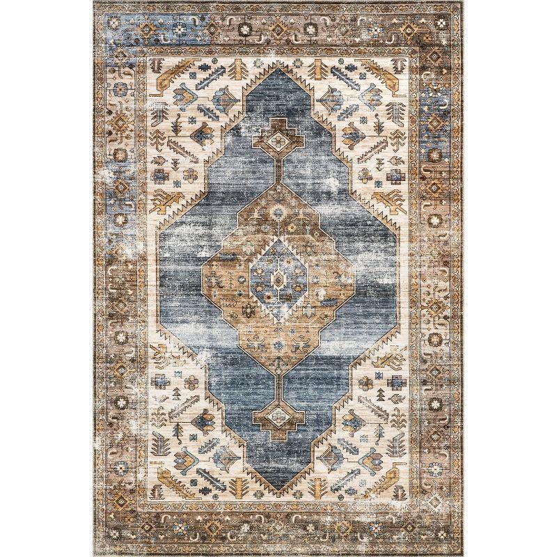 Gracie Brown and Ivory Medallion Washable Synthetic Rug