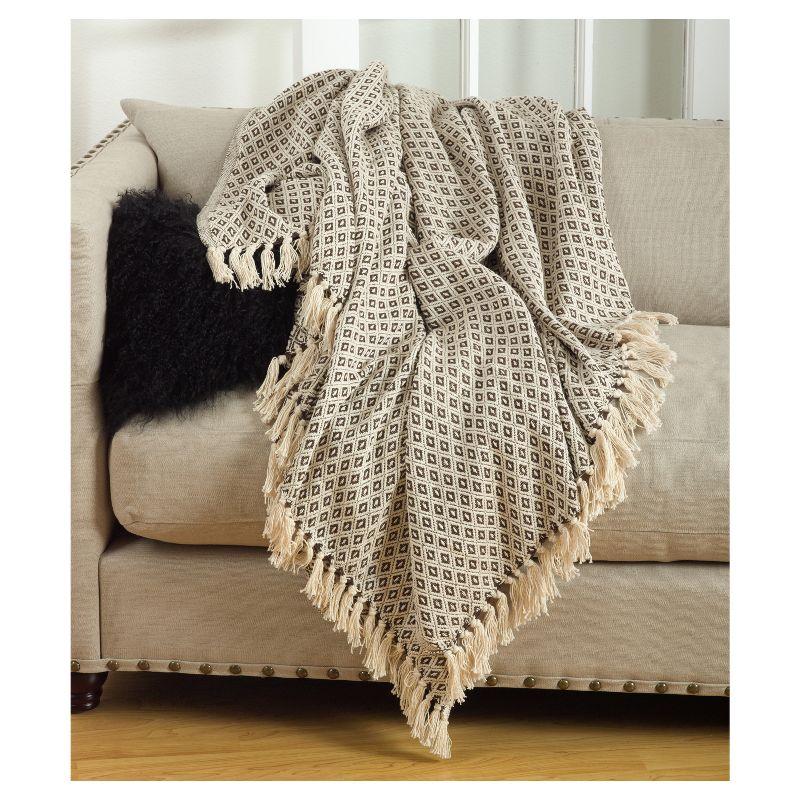 Boho Chic Cotton Diamond Weave Throw Blanket with Fringe