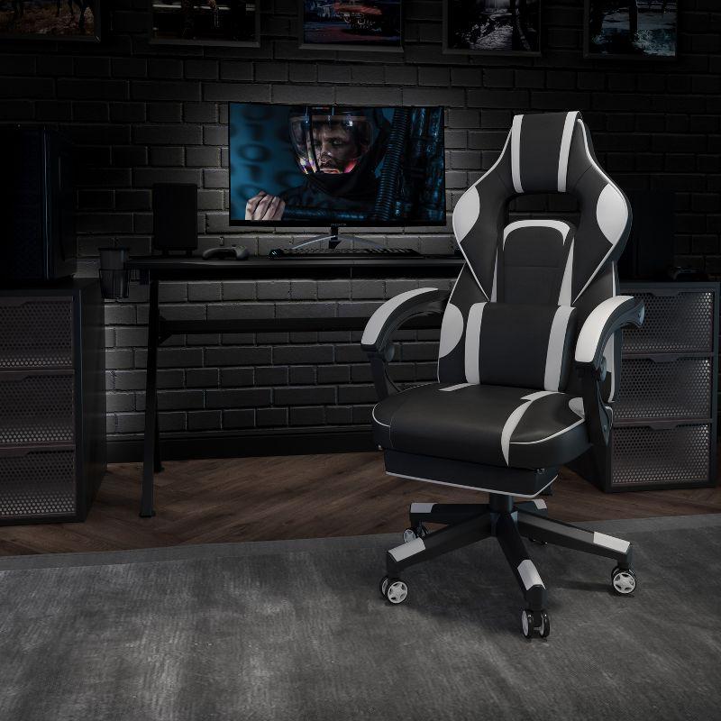 White Ergonomic Reclining Gaming Chair with Massaging Lumbar Support