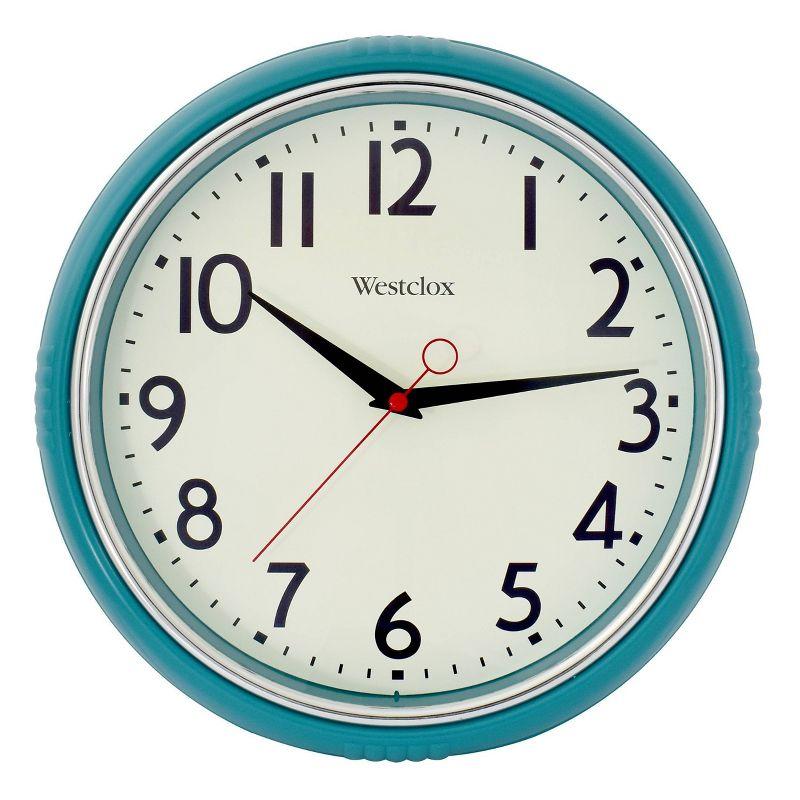 12" Wall Clock with Bezel Chrome - Westclox: Retro Kitchen, Quartz Movement, Teal Blue, 1-Year Warranty