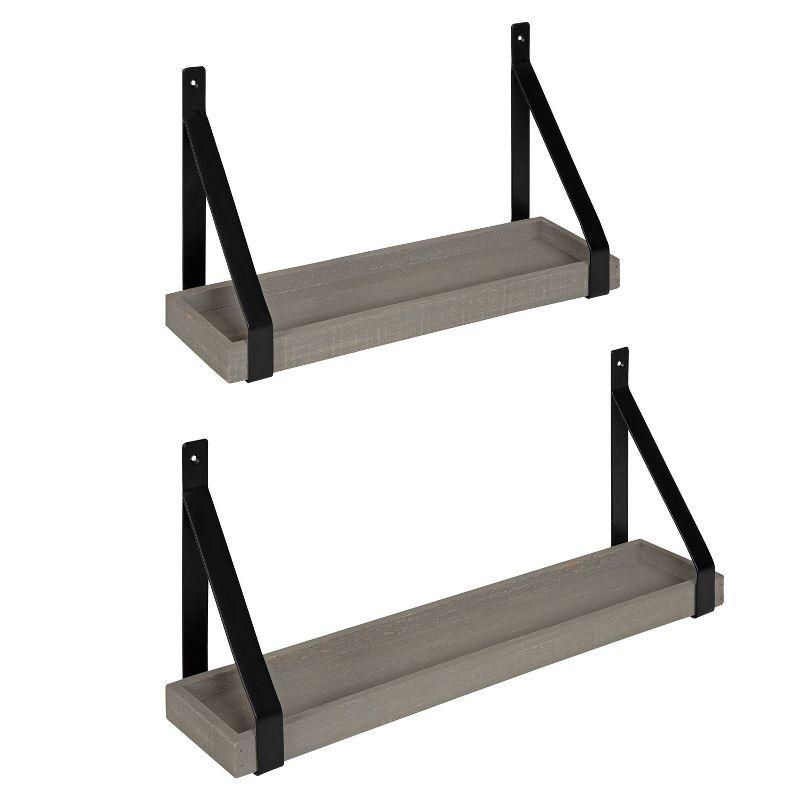 Gray Wood and Metal Wall Shelf Set with Black Brackets