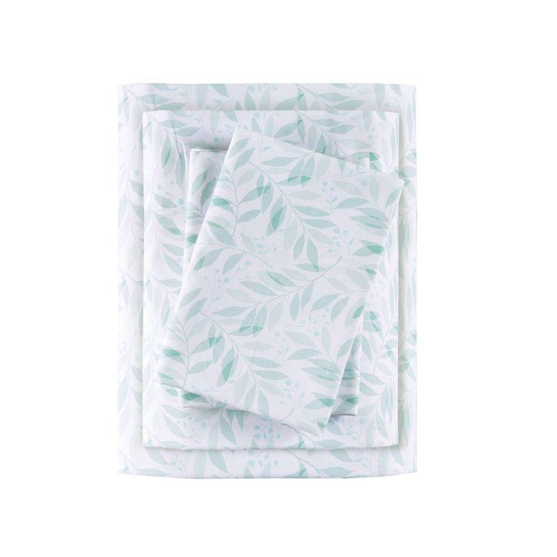 Queen Green Leaves Cotton Percale Sheet Set