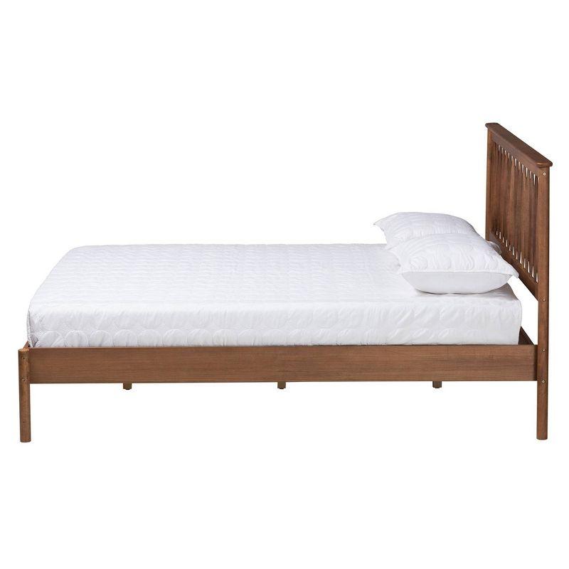 Agatis Wood Queen Size Bed Walnut Brown - Baxton Studio: Mid-Century Spindle Headboard, No Box Spring Needed