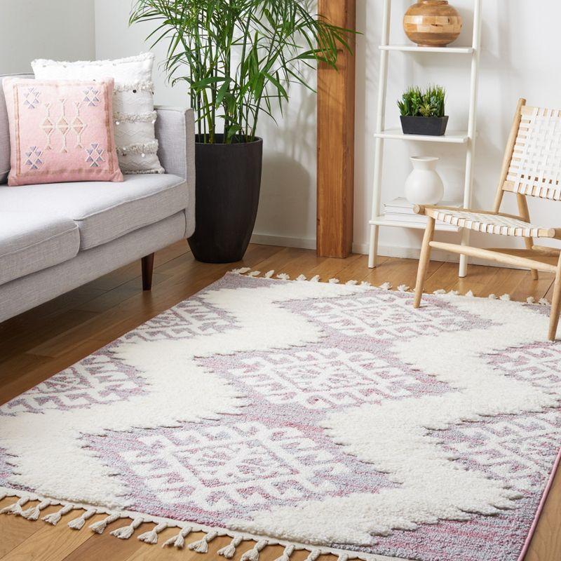 Moroccan Tassel Shag MTS652 Power Loomed Indoor Area Rug - Pink/Ivory - 5'3"x7'6" - Safavieh