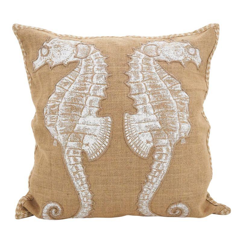 Beige Jute 20" Square Seahorse Throw Pillow