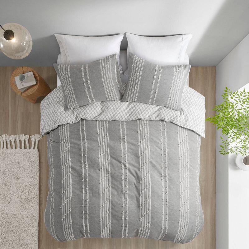 Ink+Ivy 3pc King/California King Kara Cotton Jacquard Duvet Cover Set Gray: OEKO-TEX Certified, Farmhouse Style