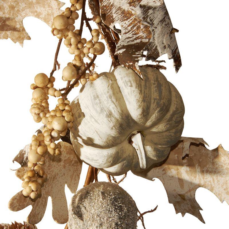 National Tree Company Artificial Autumn Garland, White, Made with Pumpkins, Gourds, Maple Leaves, Pinecones, Berry Clusters, Autumn Collection, 6 ft