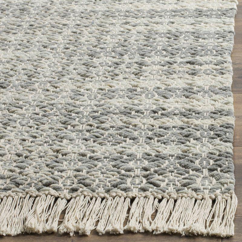 Ivory and Gray Geometric Flat Woven Cotton Runner Rug