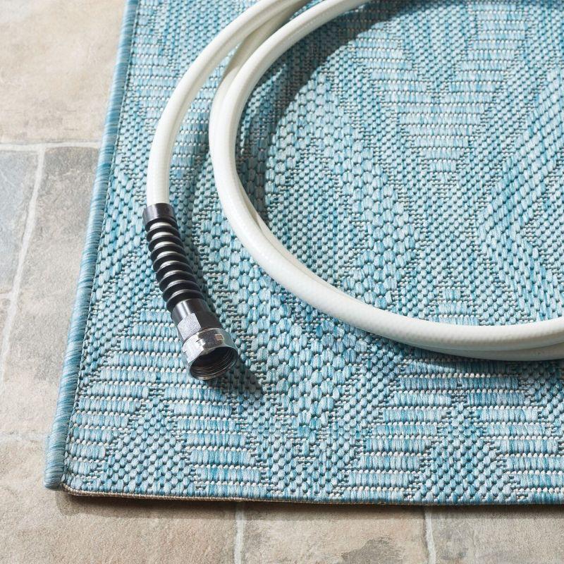 Aqua Blue Square Stain-Resistant Indoor/Outdoor Rug