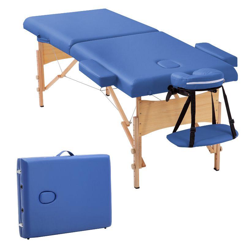 FDW Portable 84 Inches Long 28 Inchs Wide Hight Adjustable Table 2 Folding Massage Spa Facial Cradle Salon Bed W/Carry Case,Blue