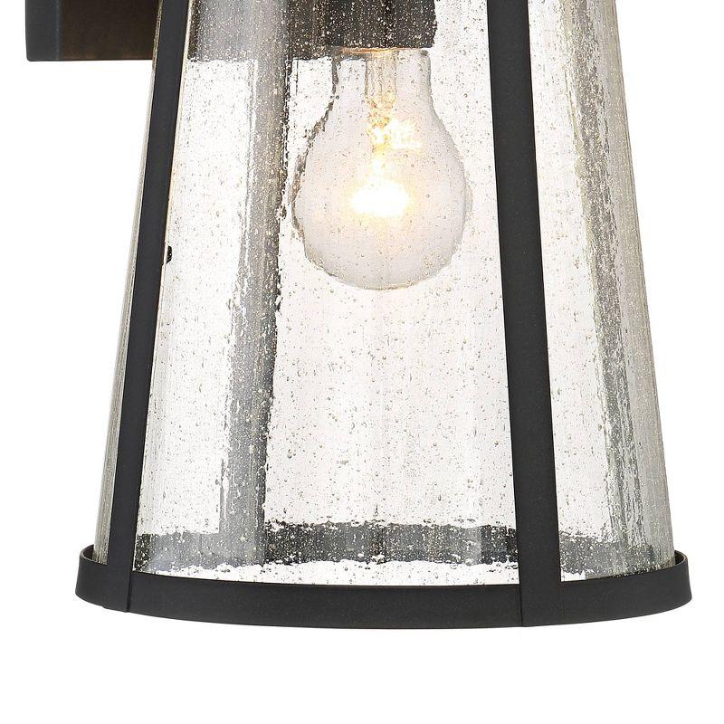 John Timberland Clement Mission Outdoor Wall Light Fixtures Set of 2 Cast Iron Black 15" Clear Seedy Glass for Post Exterior Barn Deck House Porch