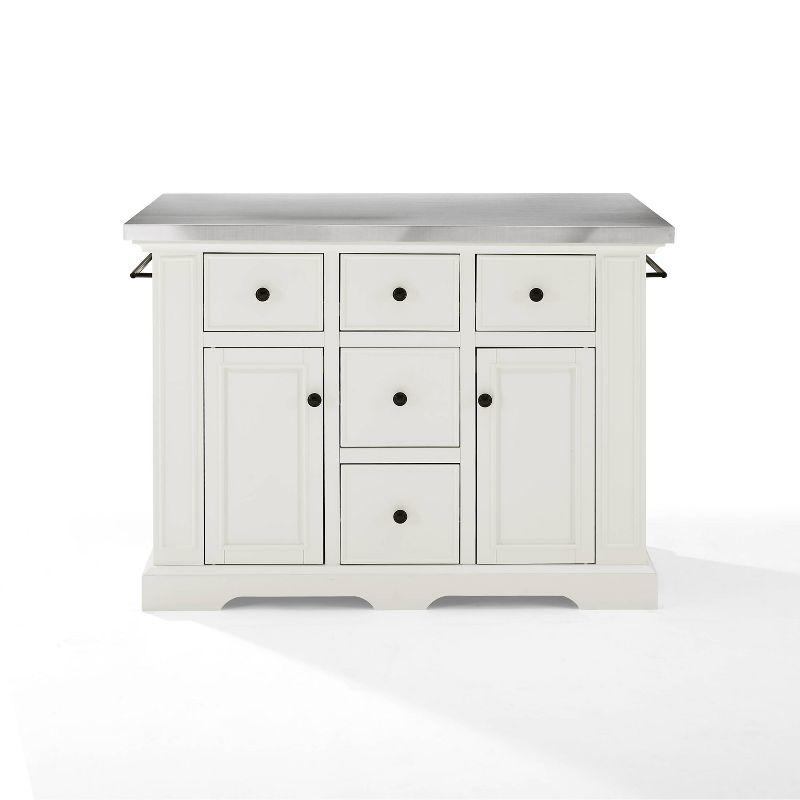 Julia White Kitchen Island with Stainless Steel Top