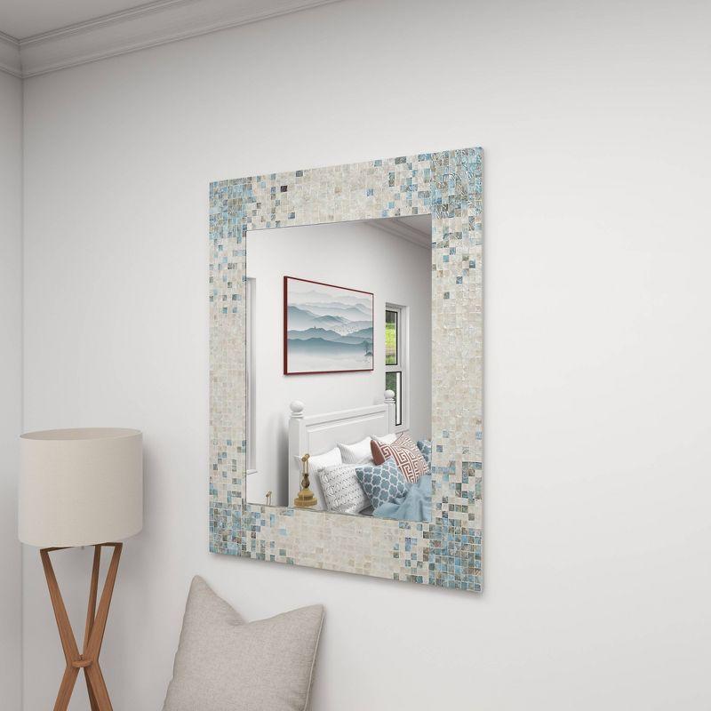 Mother of Pearl Handmade Mosaic Wall Mirror with Blue Corners Cream - Olivia & May