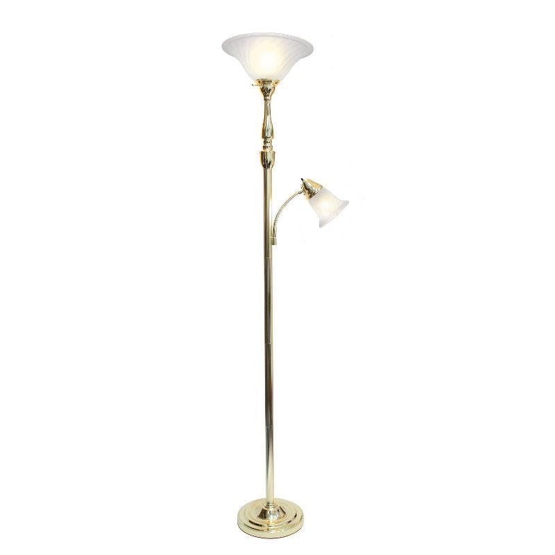 Gold Adjustable Torchiere Floor Lamp with Marble Glass Shades