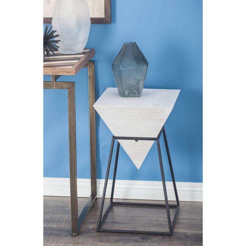 Triangular Wood and Metal Accent Table with White Top