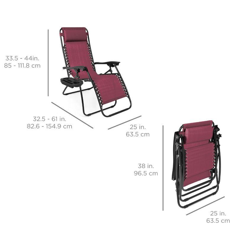 Burgundy Zero Gravity Lounge Chair Set with Cup Holder Tray