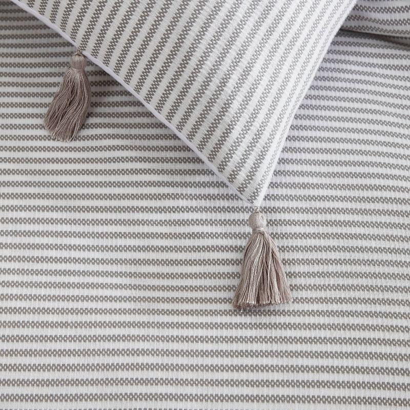 Gray Cotton Full/Queen Comforter Set with Tassels