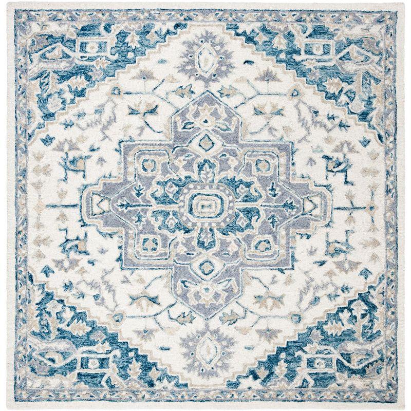 Ivory Navy Hand-Tufted Wool 5' Square Area Rug