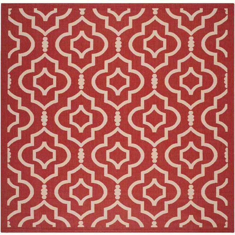 Courtyard CY6926 Power Loomed Indoor and Outdoor Area Rug - Red/Bone - 7'10"x7'10" - Safavieh