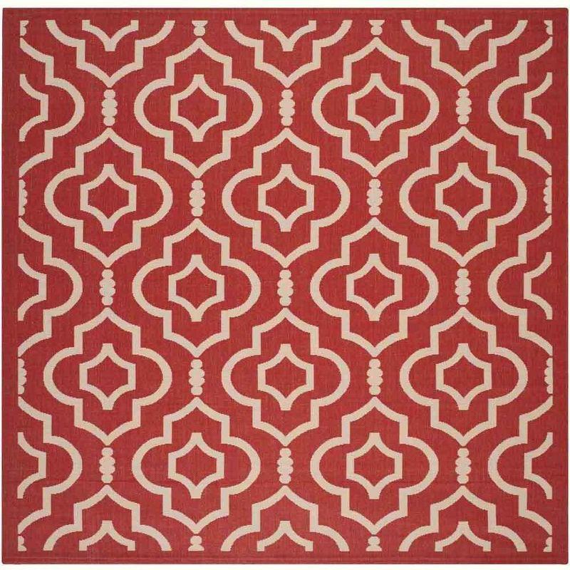 Red and Bone Geometric Square Indoor/Outdoor Area Rug