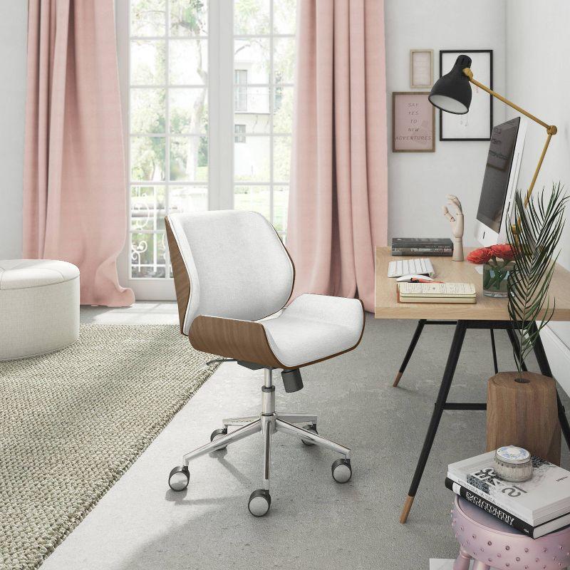 Ivory Bentwood Armless Swivel Task Chair in Tight Weave Fabric