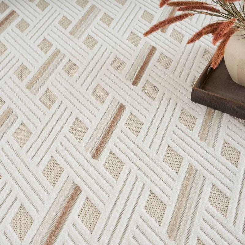 Nourison 7'10"x9'10" Care Free Lattice Machine Woven Area Rug Ivory/Beige: Geometric Low Pile Indoor Rug for Living Room