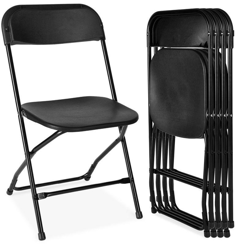Best Choice Products Set of 4 Folding Stacking Plastic Chairs w/ Non-Slip Feet, 350lb Capacity - Black