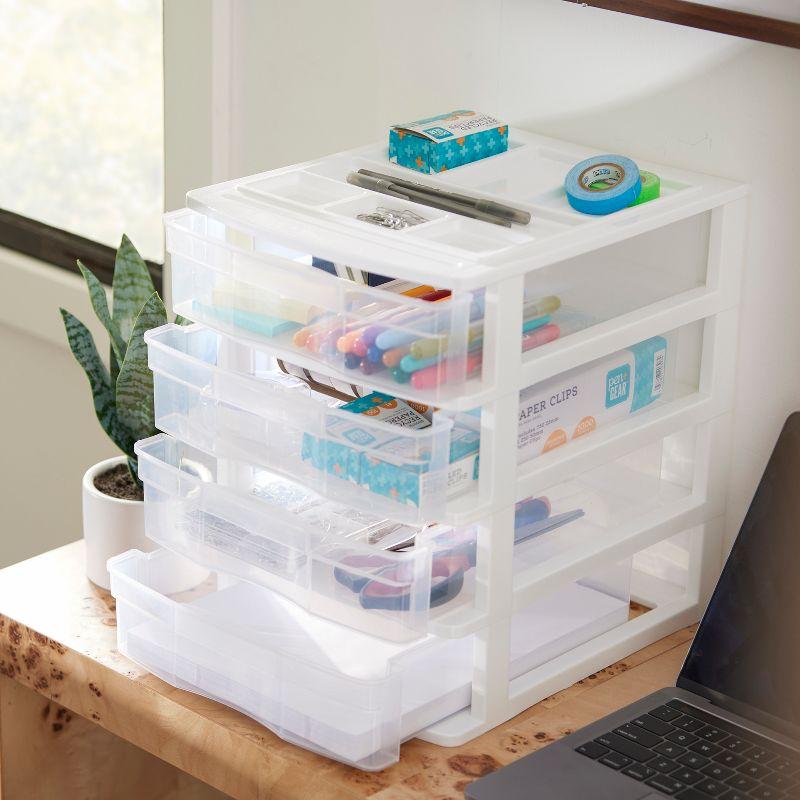 White and Clear 4-Drawer Desktop Storage Organizer