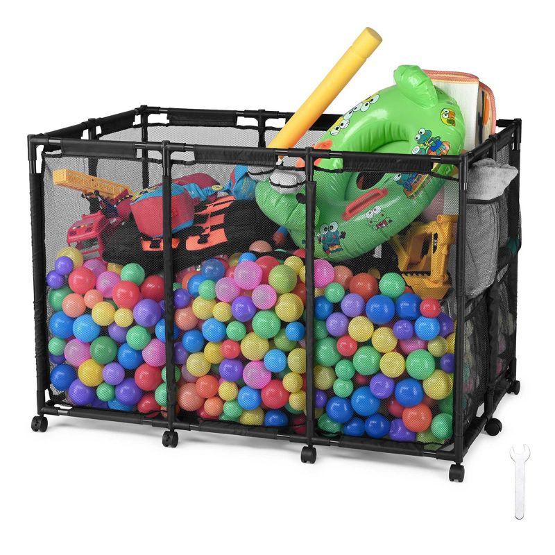 Yescom Metal Frame 10 Wheels Rolling Mesh Pool Storage Bin Pool Floats Storage Organizer for Pool Toys Balls Pool Noodles, Black