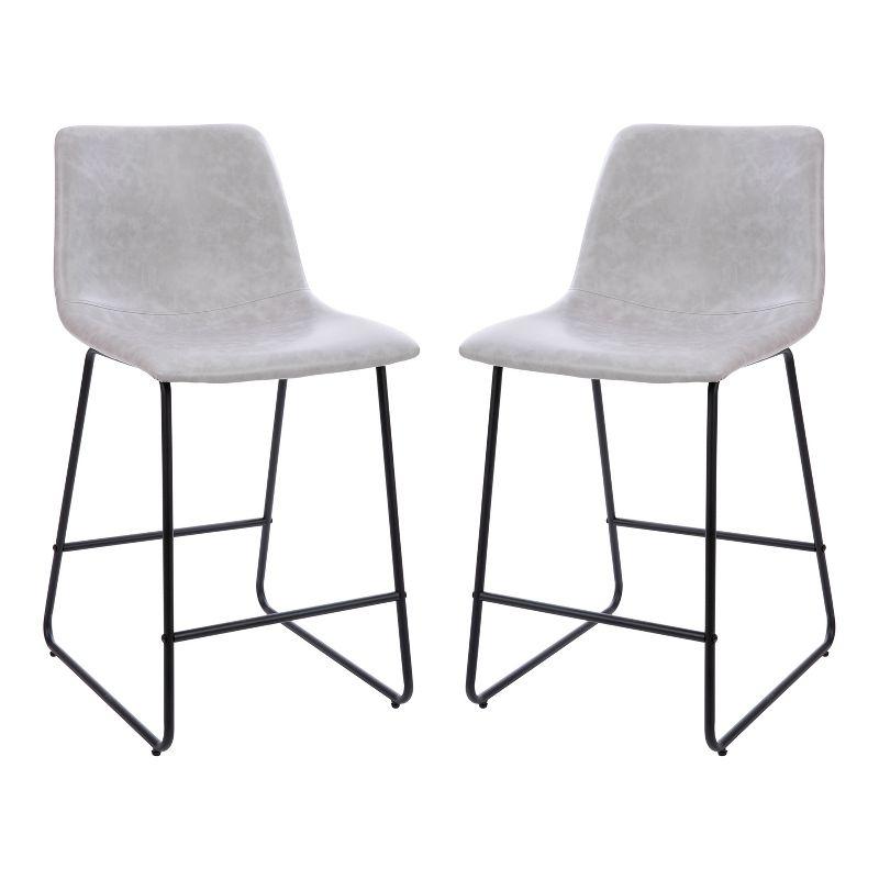 Flash Furniture Reagan 24 inch LeatherSoft Counter Height Barstools in Light Gray, Set of 2