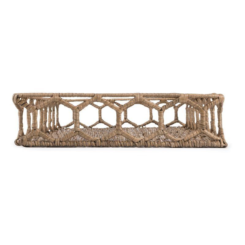 happimess Honeycomb 19.75" Rustic Bohemian Hand-Woven Rattan Tray, Natural