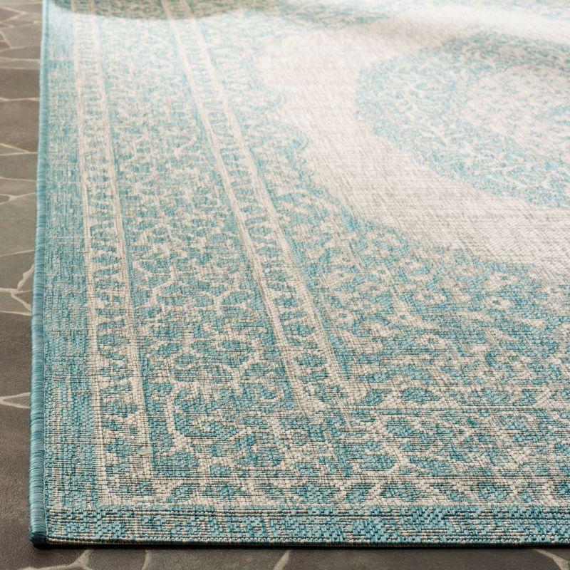 Light Grey & Teal Rectangular Easy-Care Outdoor Rug - 6'7" x 9'6"