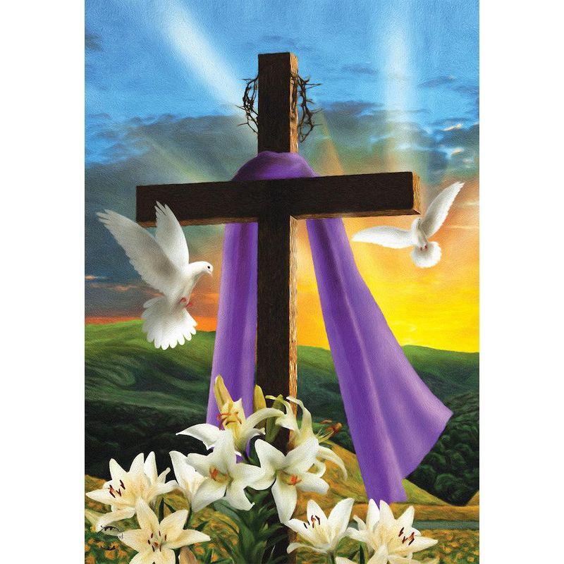 Easter Sunrise Religious House Flag with Cross and Doves