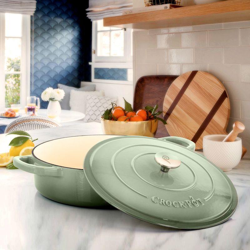 Green 5 Quart Enameled Cast Iron Braiser Pan with Lid