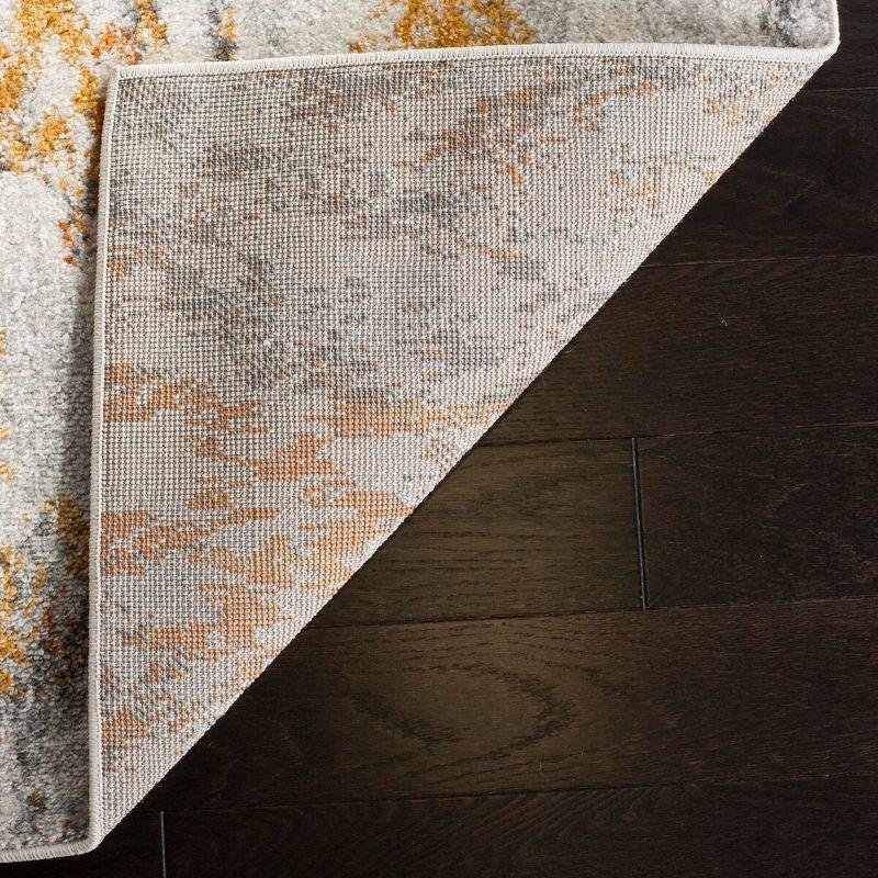 Ivory and Orange Damask Low Pile Runner Rug