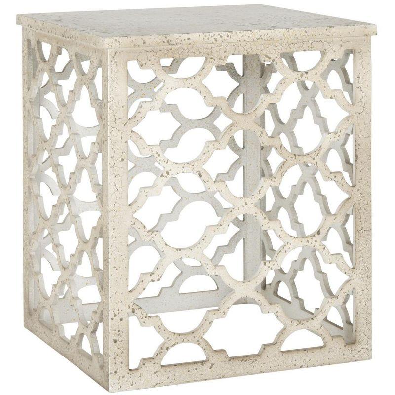 Moroccan-Inspired Distressed White Wood Square End Table