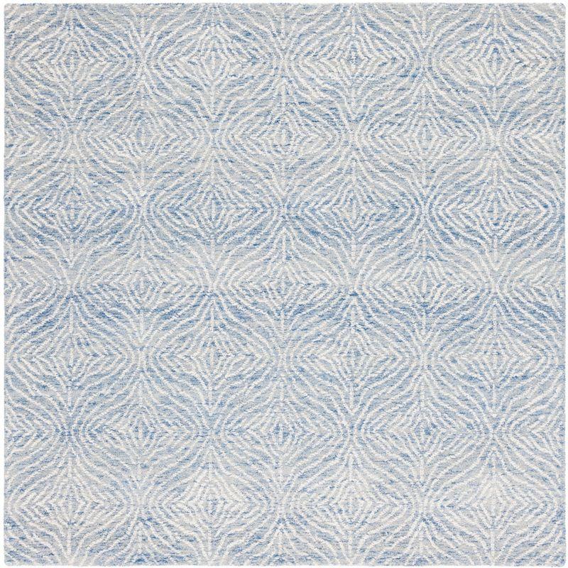 Elegant Floral Blue Hand-Tufted Wool Square Rug - 6'