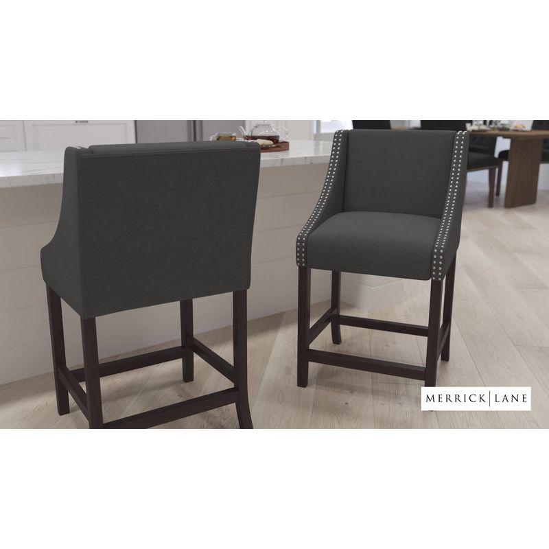 Merrick Lane Taylorsville 24 Inch Walnut Counter Height Stool with Nailhead Trim in Dark Gray Fabric