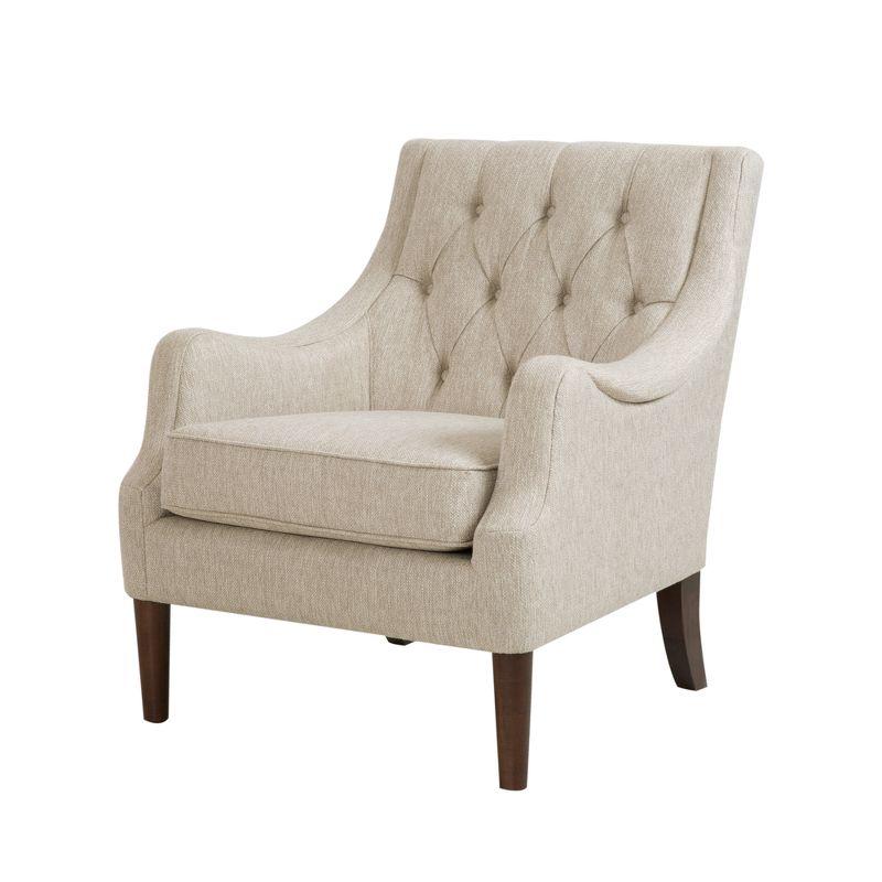 Elegant Beige Handcrafted Wood Accent Chair with Button Tufted Back