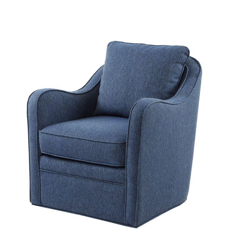 Navy Swivel Accent Chair with Wood Frame and Metal Base