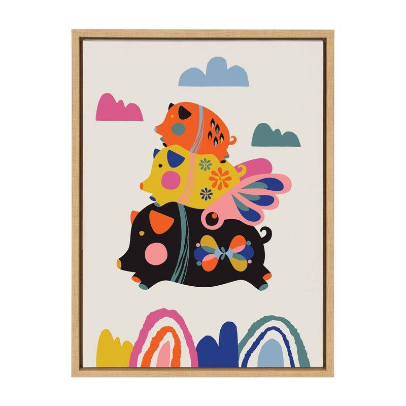 18" x 24" Sylvie Flying Pigs Framed Canvas Wall Art by Rachel Lee Natural - Kate and Laurel