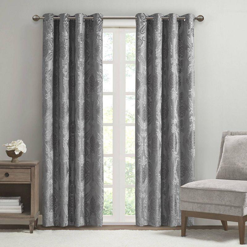 Madison Park Amelia Knitted Jacquard Paisley Total Blackout Grommet Top Single Curtain Panel