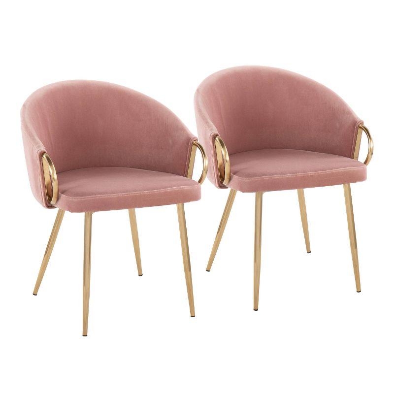 Set of 2 Claire Dining Chairs Gold/Blush - LumiSource: Velvet Upholstery, Metal Legs, Foam Filled